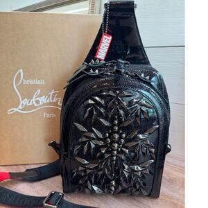 Christian Louboutin Marvel Loubifunk Sling Bag Black Patent NWT